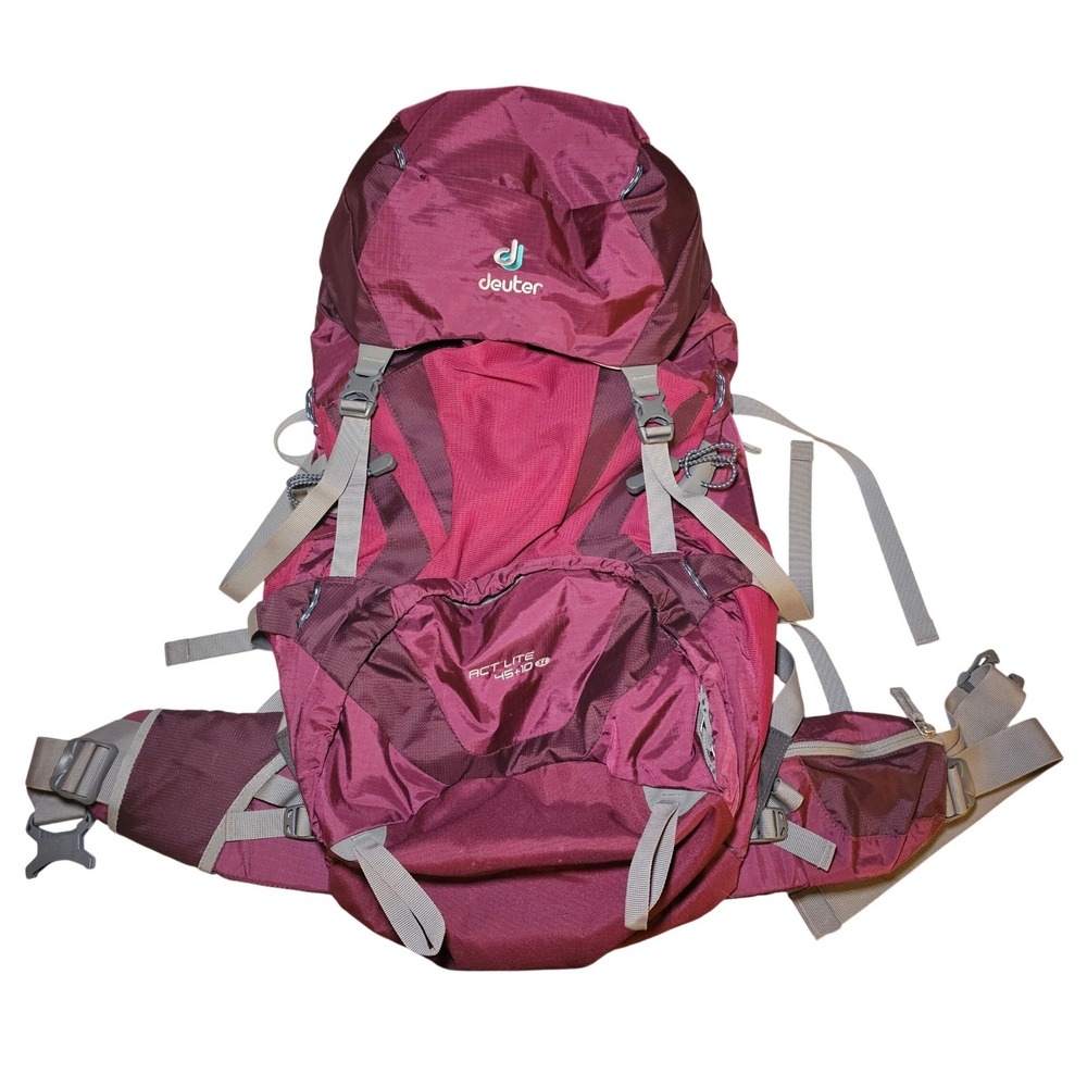 Deuter Act Lite 45+10 SL Womens Hiking Backpack Maroon Grey Aircontact VariQuick